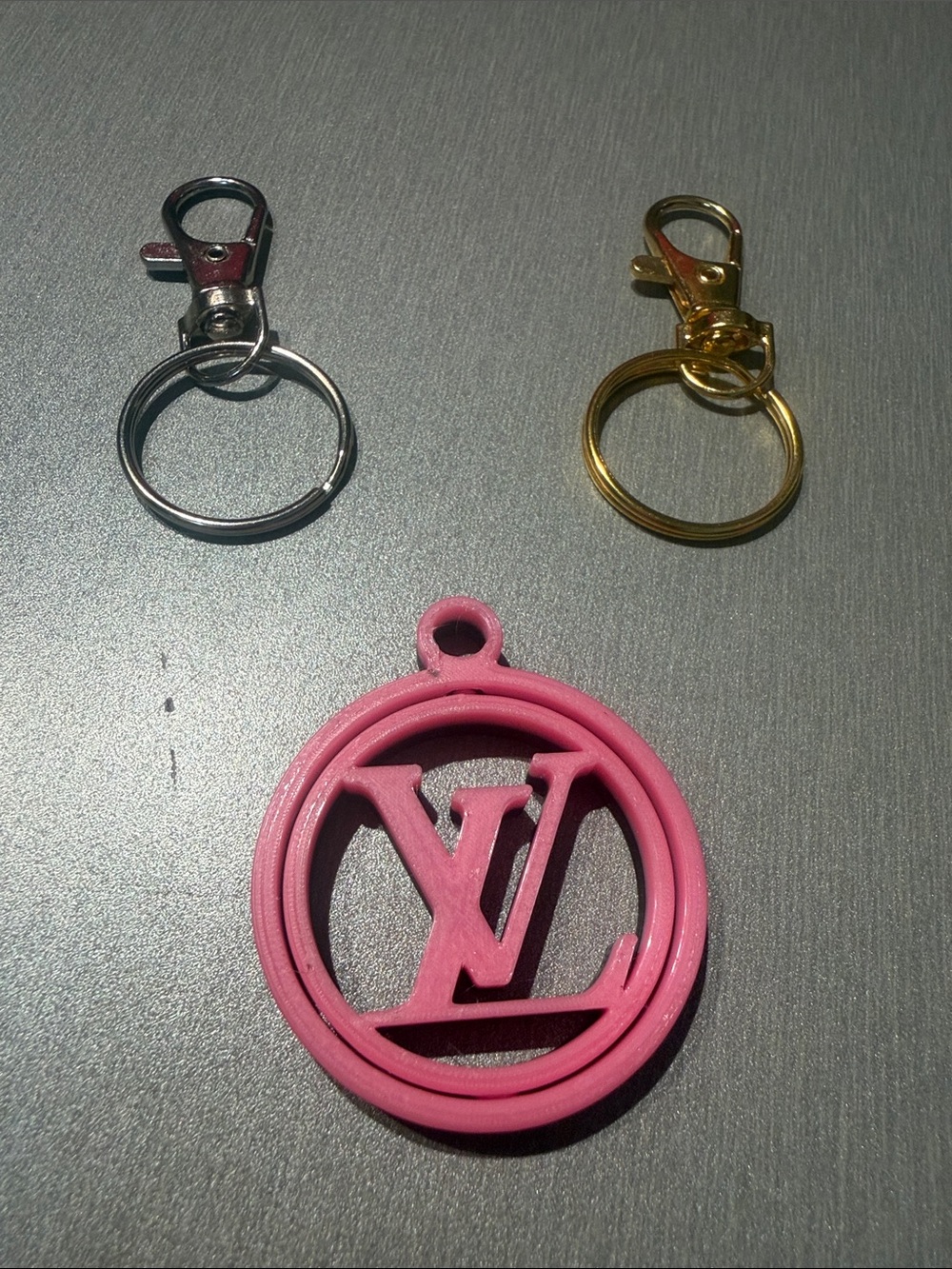 3D Printed Pink and Black Round Key Holder Charm - Choose Silver or Gold Ring.